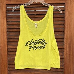 ELECTRIC FOREST Neon Yellow Crop Tank Top Relaxed Fit Size L/XL